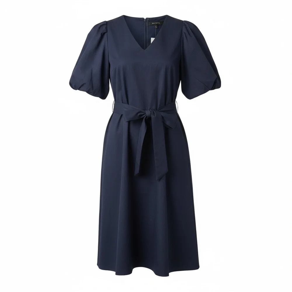Banana Republic Factory Navy Blue Puff-Sleeve Midi Dress Size Medium NWT - Picture 6 of 6